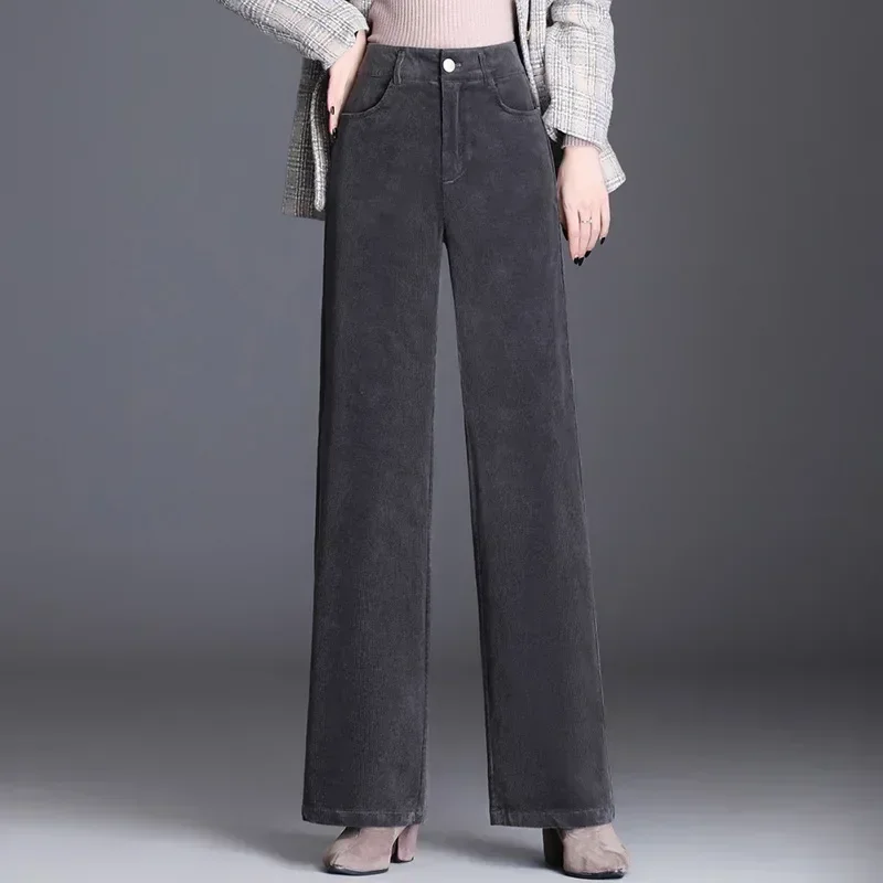 Corduroy Wide Leg Pants Women Autumn Winter High Waist Straight Pants Loose Large Size Lady Trousers Black Brown Casual Pants