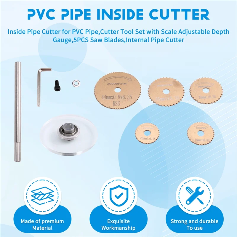 AT19-Cutter Tool Set With Scale Adjustable Depth Gauge, Internal Pipe,Cutter For PVC Pipe, 5PCS Saw Blades Included