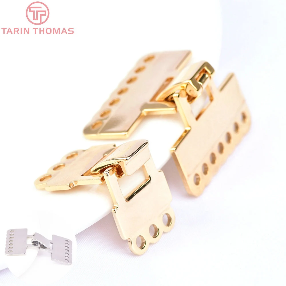 (6208)6PCS 14x33.5MM 24K Gold Color Brass 3 Holes Connector Clasp Charms Bracelet Connector High Quality Diy Jewelry Accessories