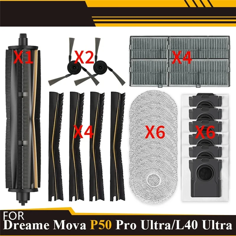 

Запчасти A56T для MOVA P50 Pro Ultra/Dreame X40 Ultra/L40 Ultra: основная щетка, боковая щетка, фильтр, тряпка для швабры, мешок для сбора пыли