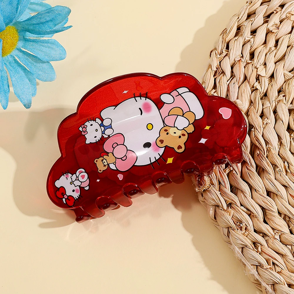مخلب شعر هالو كيتي أحمر لطيف من سانريو، مخلب شعر متعدد الوظائف