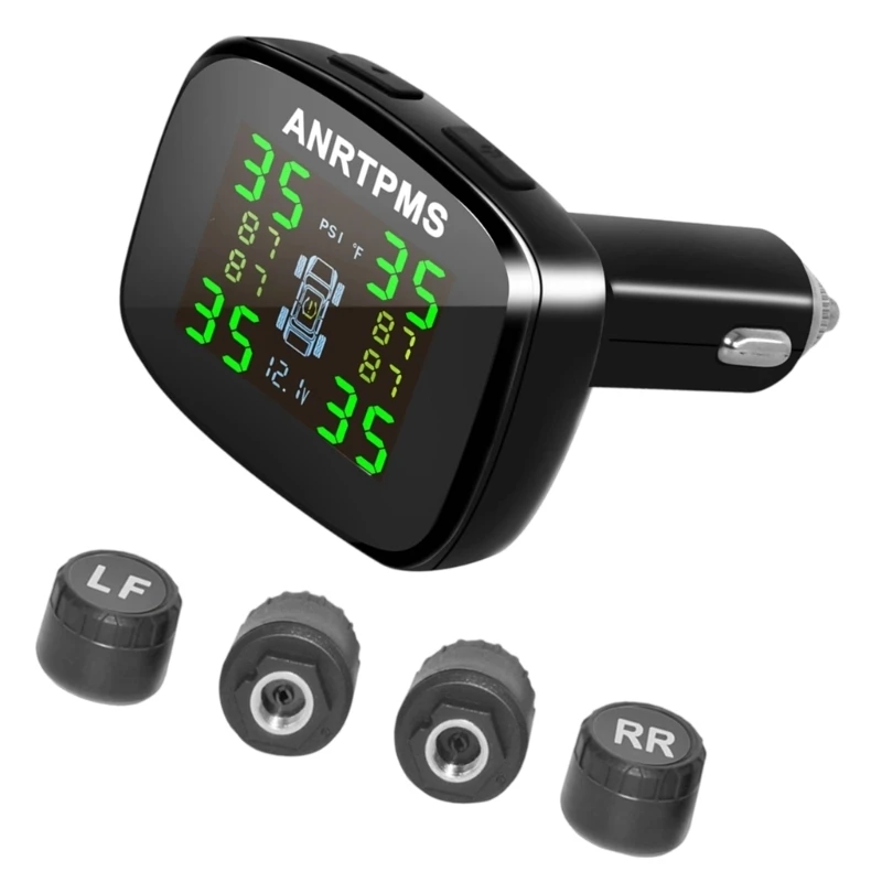 

Wireless TPMS 4 Tire Sensors Pressure Temperature Alerts Unit Conversion for Auto