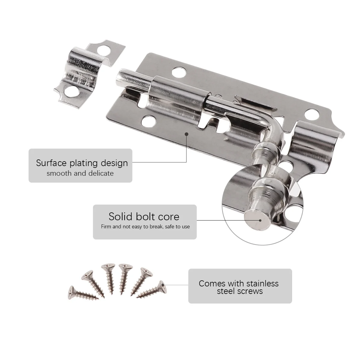 

12Pcs 3inches Stainless Steel Door Bolt Durable Antirust Thickened Design Easy Install for Home Silver Door Bolt