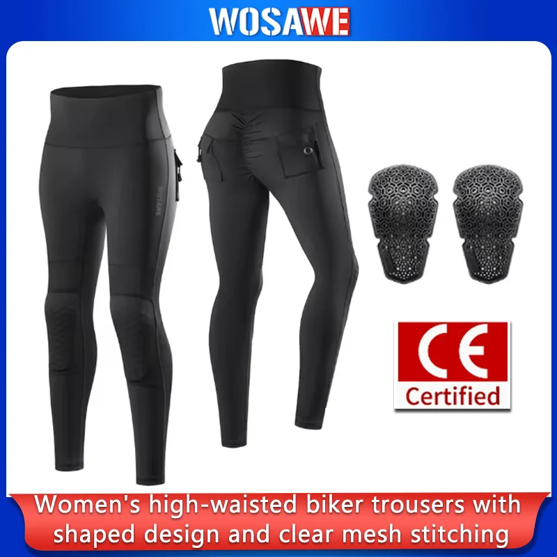 

WOSAWE Pantalones de motocicleta para mujer, de cintura alta, moldeadores, con paneles de malla transparente, leggings pa