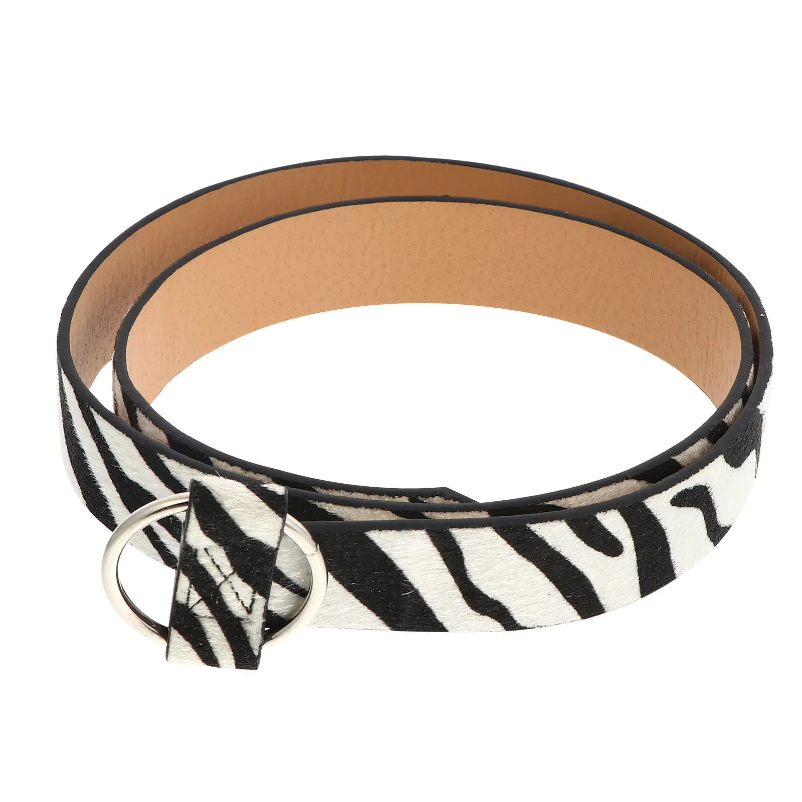 

1pc Zebra Print Imitation Waist Belt For Women Round Buckle Stylish Casual Belt Party Dance Decoration Gift