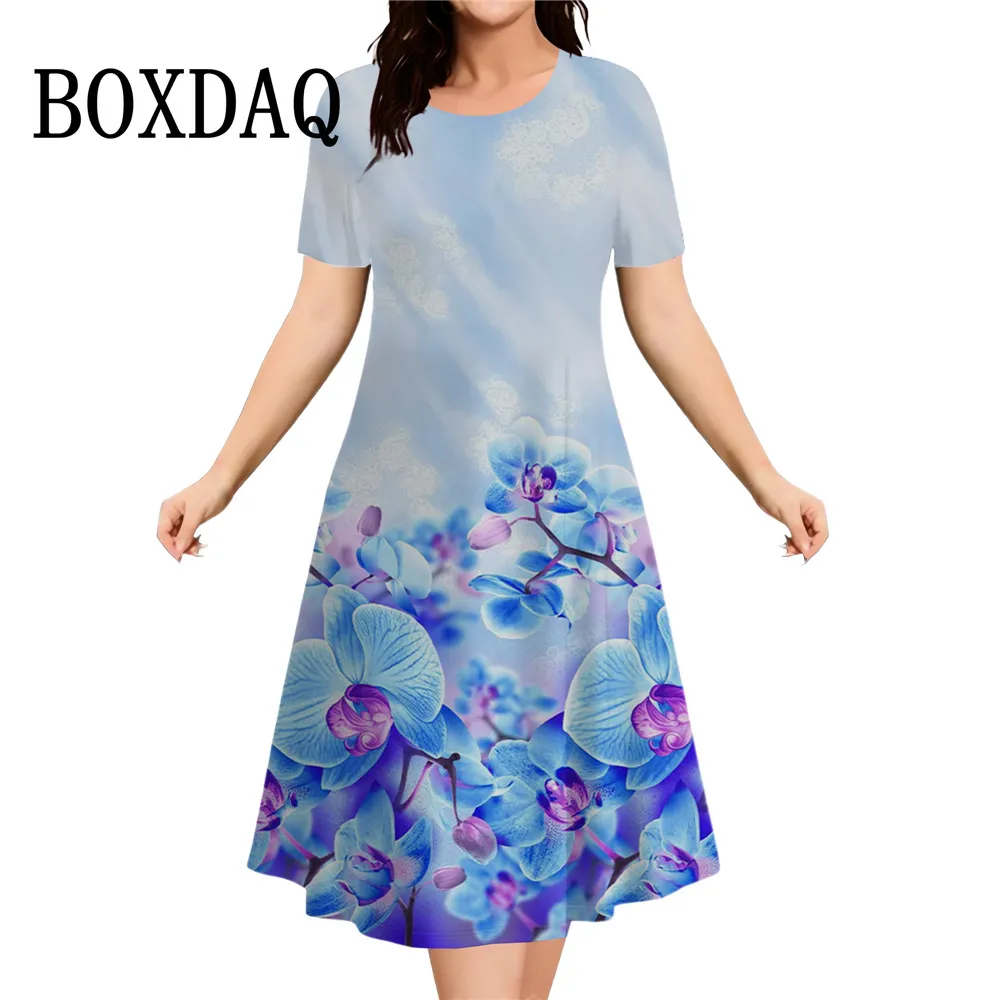 Women's Summer Flower Printed Short Sleeve Dress 2026 New Fashion Plus Size Loose Casual Retro Women's Mini Dress 9XL Clothing