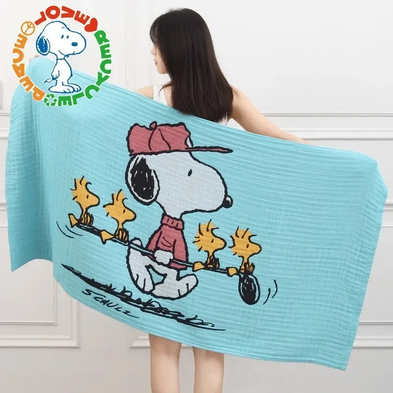 Snoopy casa toalha de banho de algodão puro para adultos e crianças 5 camadas seersucker toalha de banho de pelúcia tapete do bebê toalha presente de natal