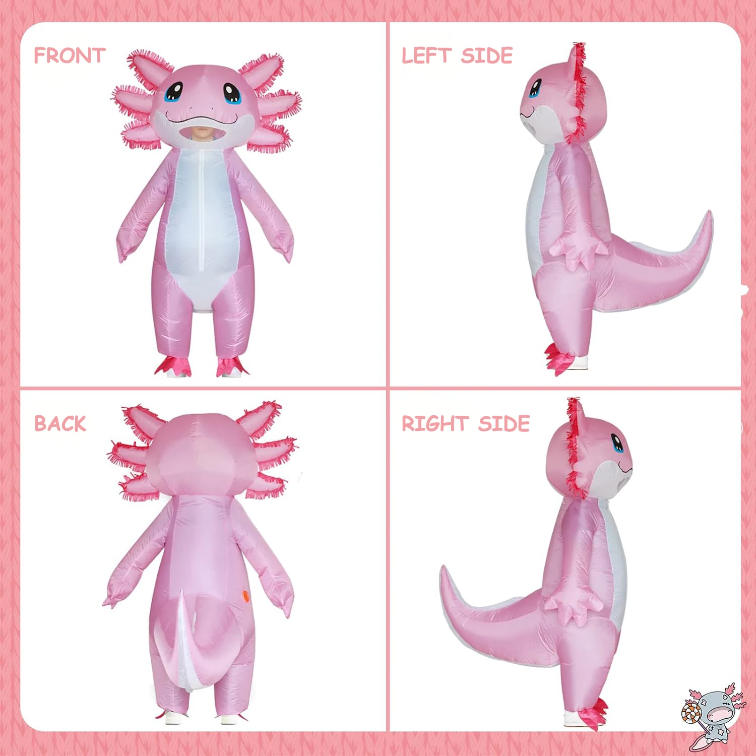 Axolotl Costumes Deluxe Halloween Air Blow up Costume Pink Salamander Inflatable Suit Costumes for Adult Women Men Cosplay Party