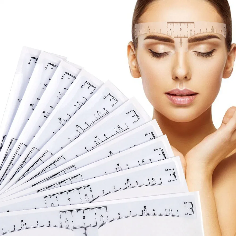 10/50/100 sztuk linijka do brwi naklejka kształt tatuażu narzędzie samoprzylepne Microblading przewodnik makijaż pomiar szablon szablon przybory do makijazu
