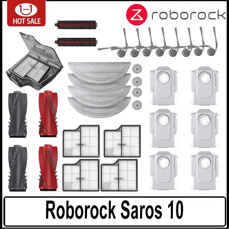 الملحقات Roborock Saros 10 جهاز آلي لتنظيف الأتربة أجزاء الأسطوانة الرئيسية فرشاة جانبية فلتر Hepa ممسحة القماش كيس لجميع الغبار