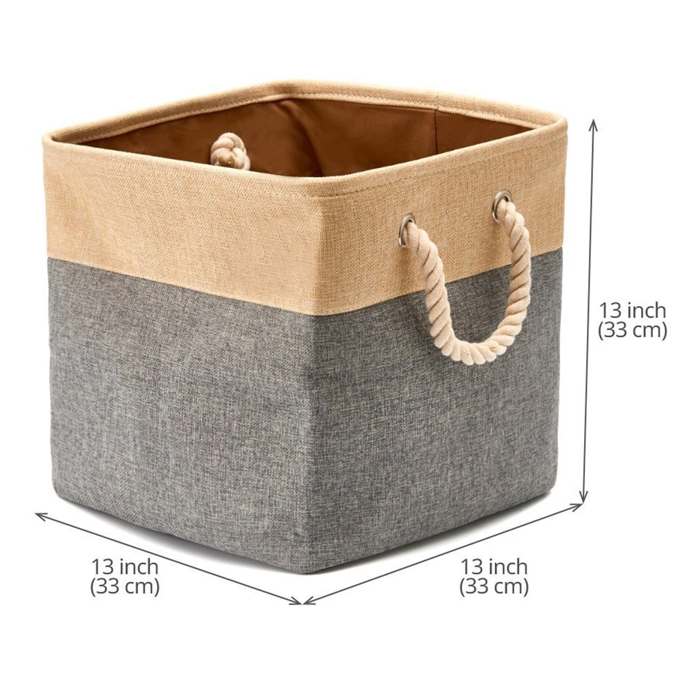 

1pc Storage Basket Cotton Linen Large Capacity With Handles Sundries Organizer Basket For Clothes Books Desktop Bucket