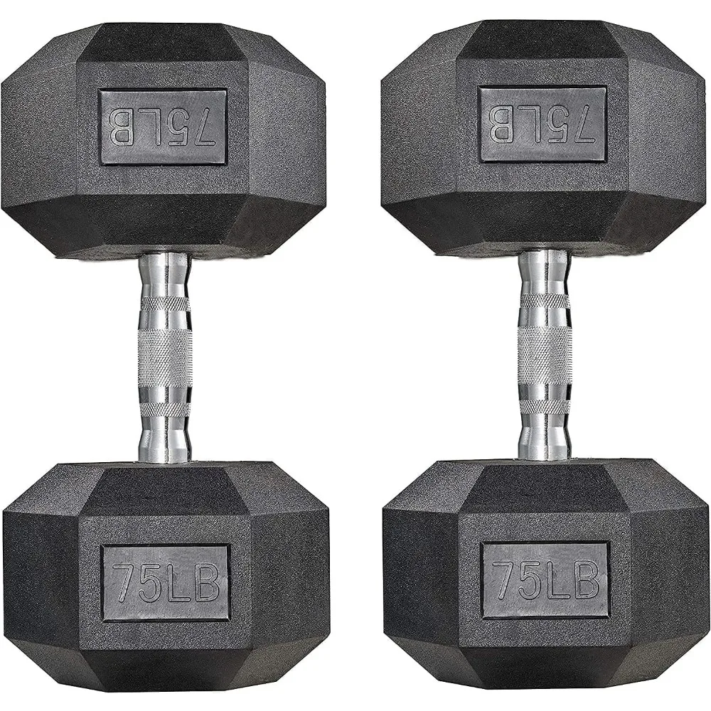 Dumbbells Rubber Coated Cast Iron Hex Black Dumbbell 30-85lb Free Weights Dumbbell Set of 2