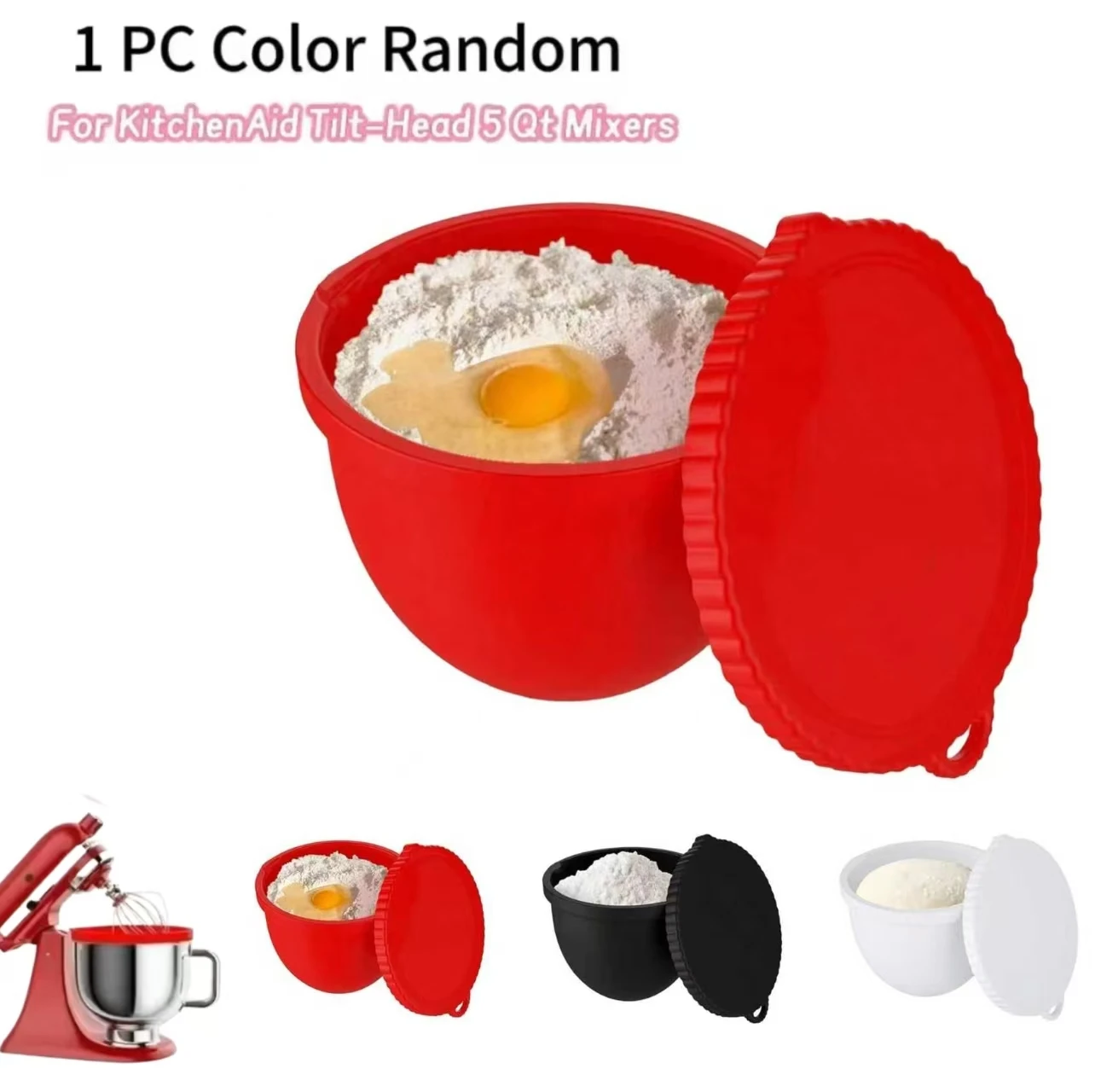 

1Pc Random Color Thickened Silicone Bowl Liner with Lid for 5 Qt KitchenAid Tilt-Head Mixers