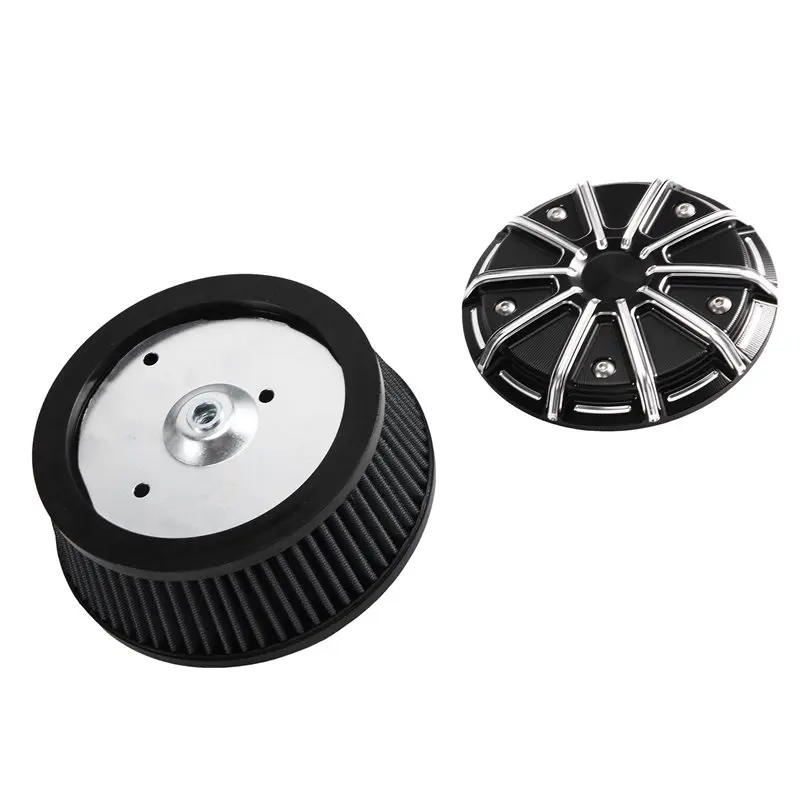 New-Black Air Cleaner Filter Cover& 3-Hole Element For Harley Dyna 99- 17 Softail 00- 15 Motorcycle Touring 08- 16