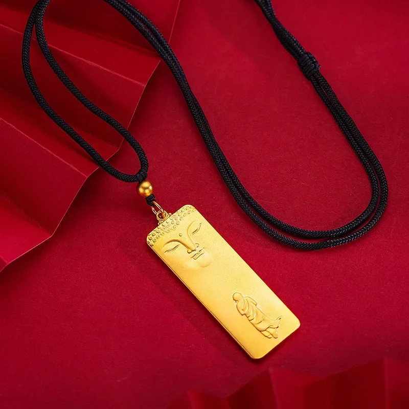 9999 Real Gold 24K Devoted to Buddha Pendant, Men's Ethnic Style Zen Ancient Method Gold Wudao Buddha Pendant