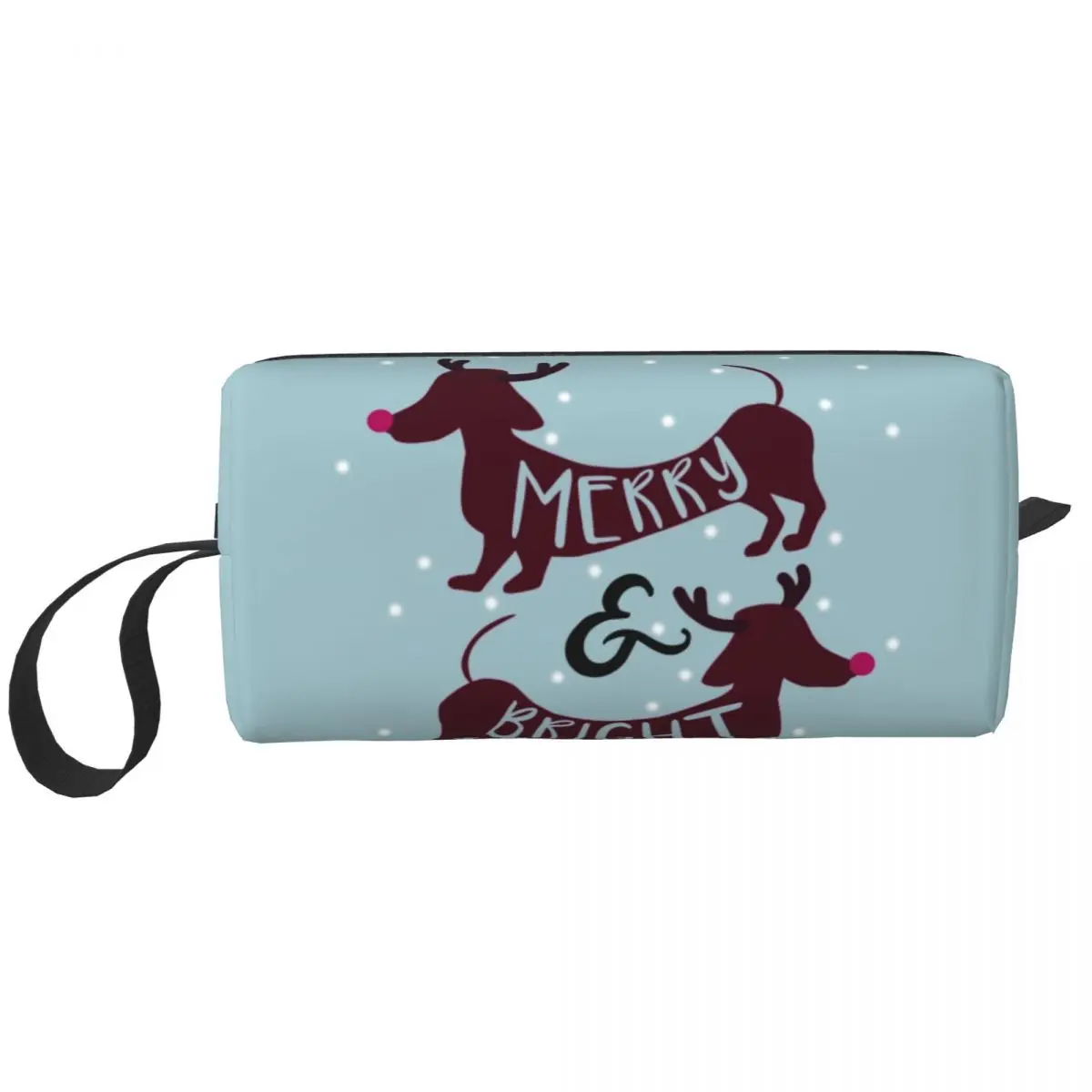 

Merry And Bright Christmas Dachshund Snow Toiletry Bag for Pet Dog Makeup Cosmetic Organizer Lady Beauty Storage Dopp Kit Box