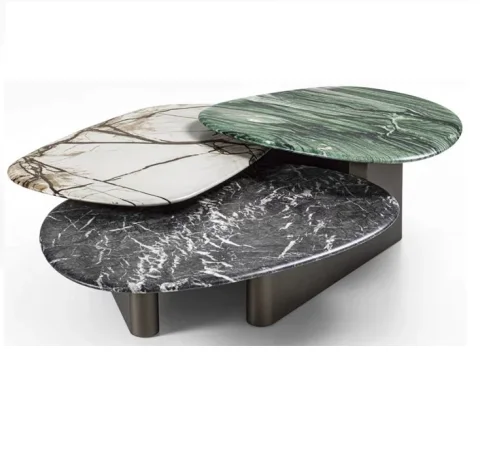 Modern Nature Marble Oval Irregular Round Coffee Table Living Room Furniture 3 Pieces Center Coffee Table Set