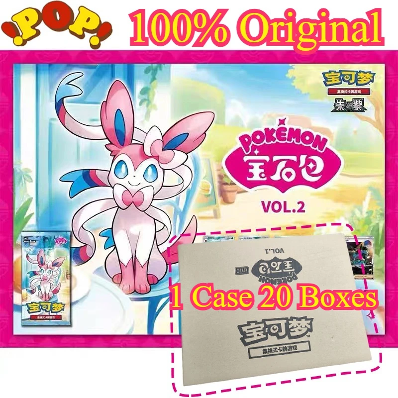 

Оригинальный 1 футляр, 20 коробок, карты Eevee Gem Pack, том 2, китайский альбом Sylveon TCG Eevee, Алая фиолетовая торговля, сумка PTCG, коробка, карта