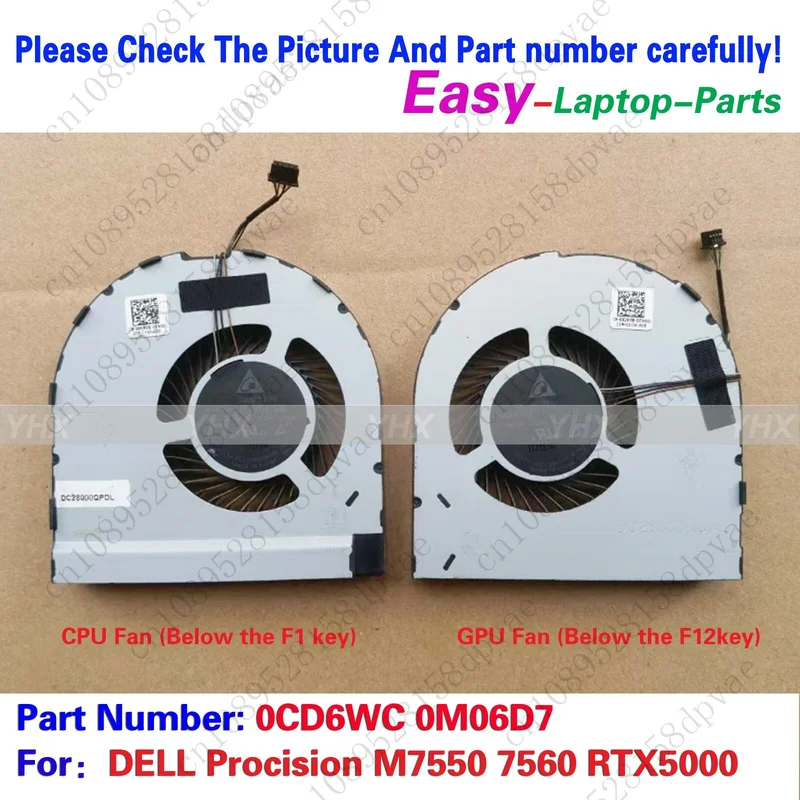 

GYX New For DELL Procision M7550 7560 RTX5000 COOLING FAN R+L 0CD6WC 0M06D7 Fast delivery