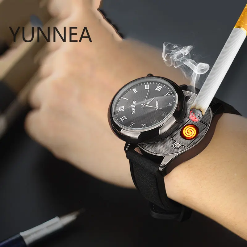 

Creative Watch Windproof Lighter Metal Rechargeable Watch Lighter Plasma USB Cigarette Lighter Tool Exquisite Gift for Men