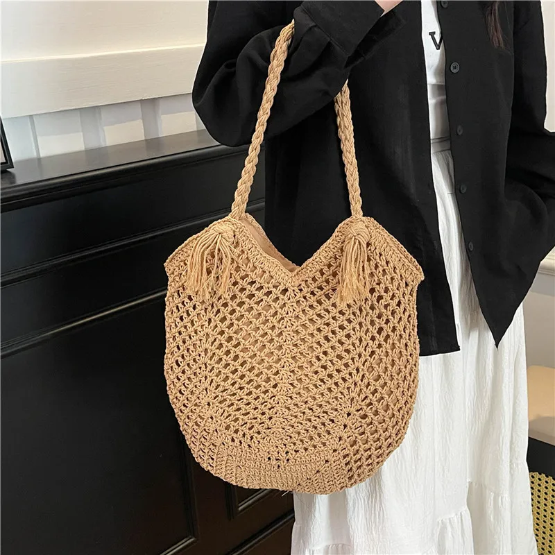 

New Women's Braided Straw Bag Boho Shoulder Purse Crossbody Handbag Beach Tote Rattan Clutch Summer Casual Party Shopping Bags