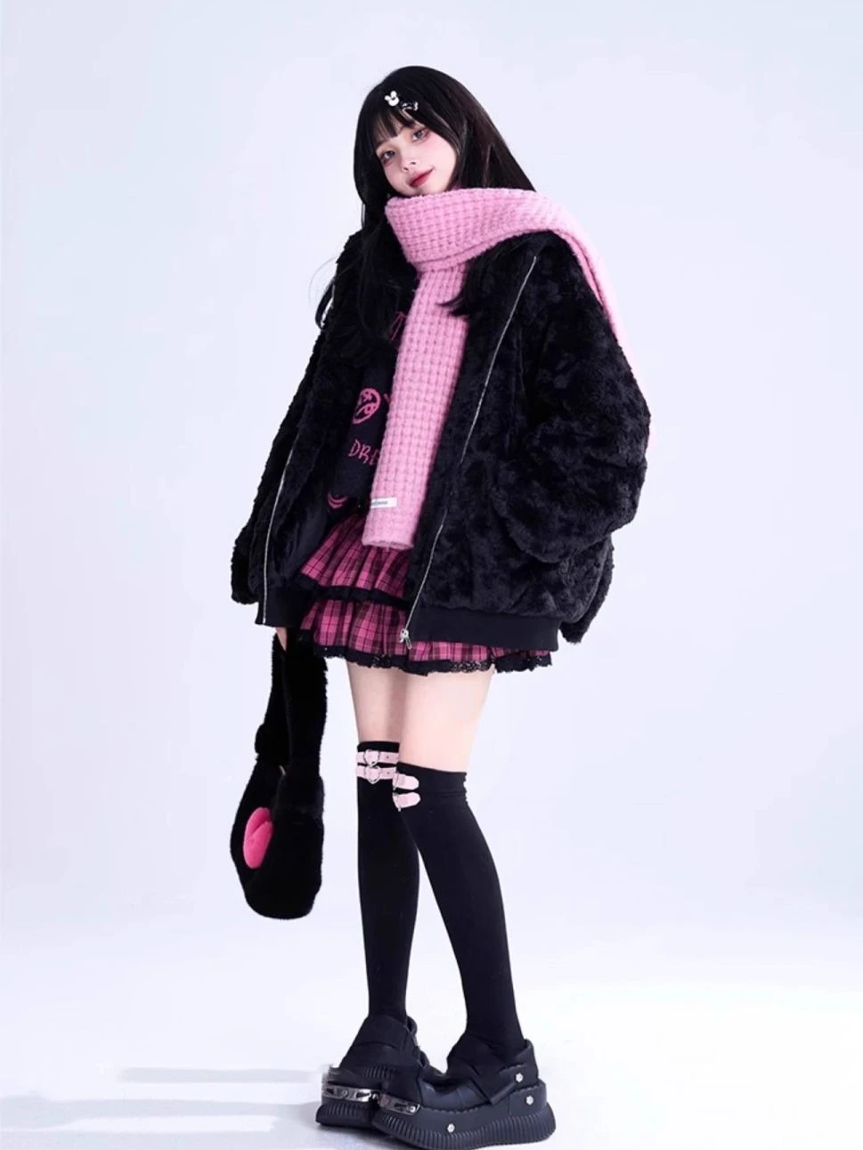 Japanese Kawaii Coat Long Sleeve Women Casual Solid Color Rabbit Ears Punk Harajuku Sweatshirt Sweet Zipper Hoodie Autumn Tops