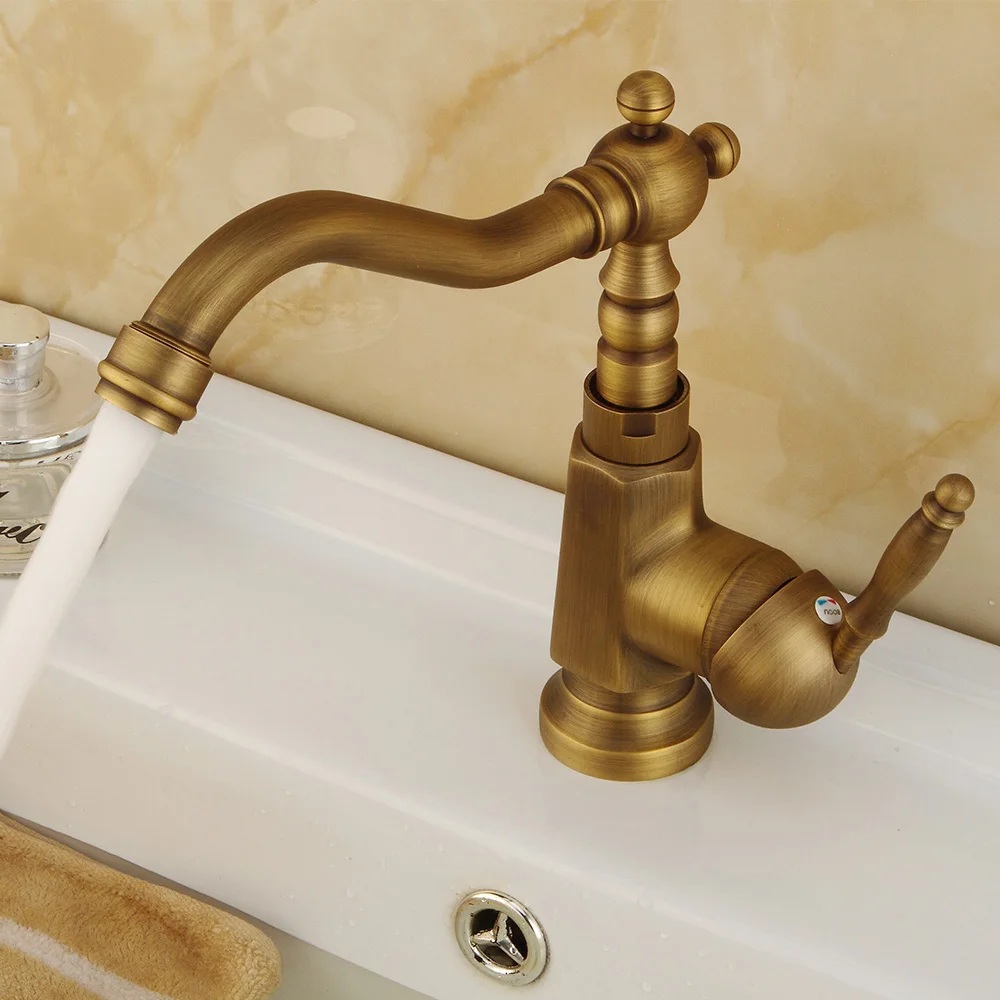 

Antique Brass Basin Faucet 360°Rotatble Bathroom Sink Faucet Single Handle Sink Mixer Tap
