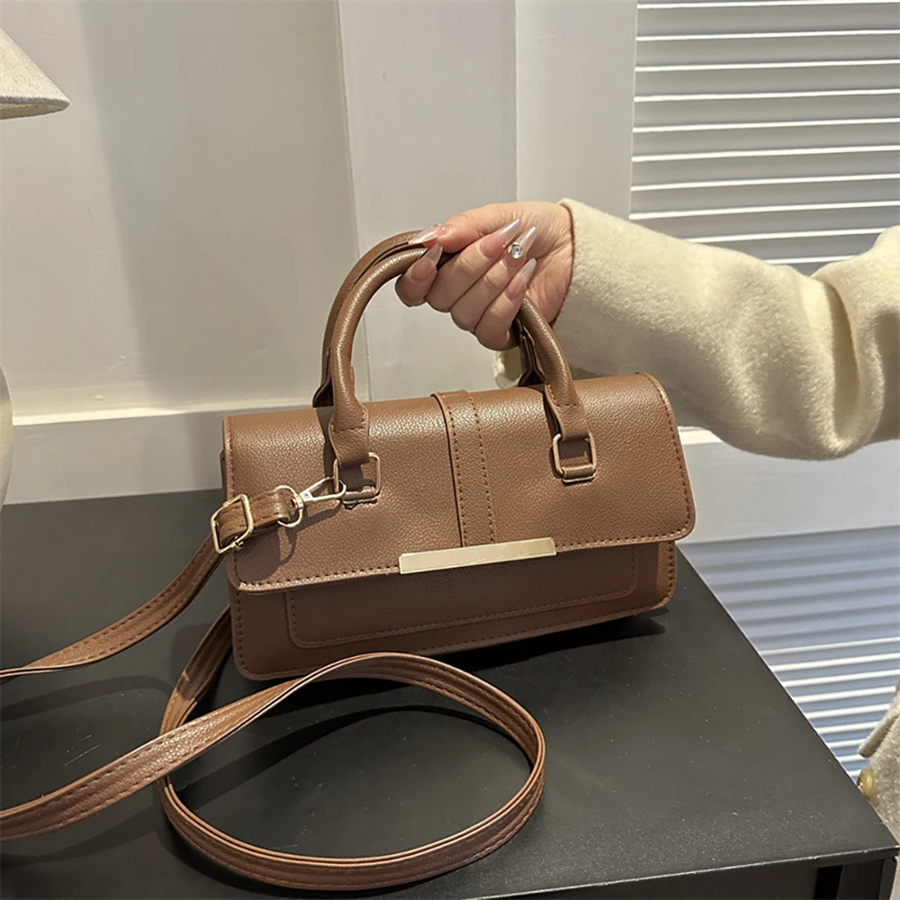 Retro Leather Handbags for Women 2024 Ins Style Fashion Square Single Shoulder Bags Elegant Lady Commuter Solid Crossbody Bag