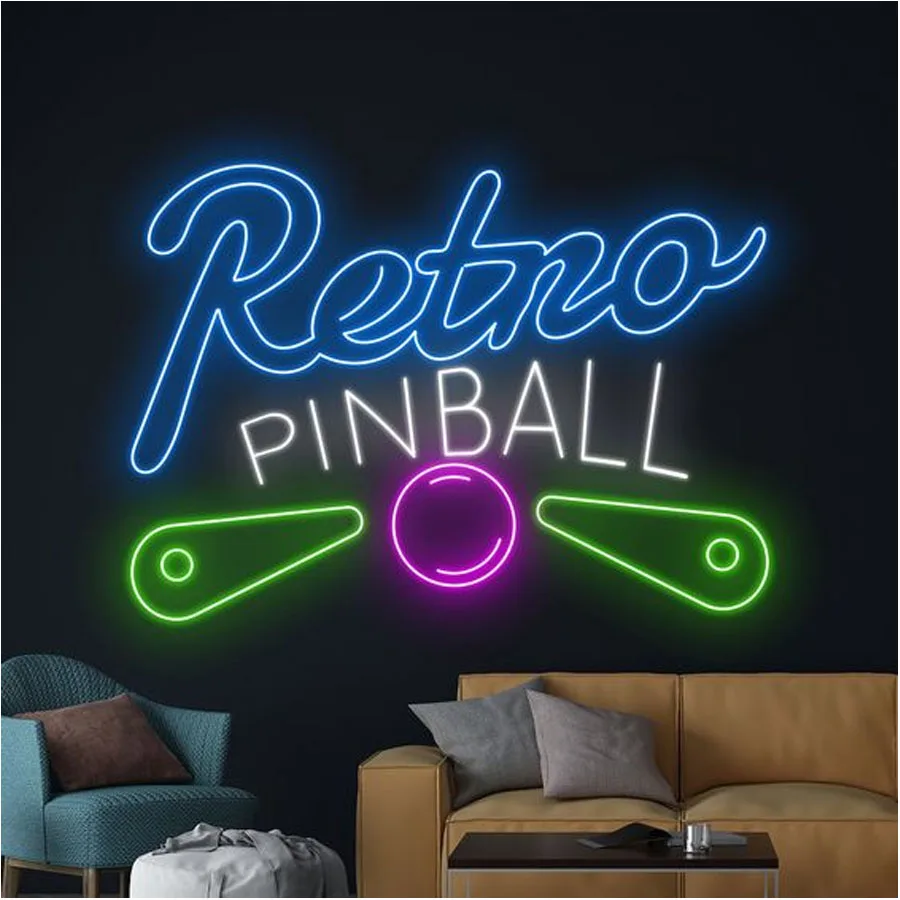 Retro Pinball Neon Sign Beer Neon Light Sign glass tube Handcraft Game Room Restaurant Hotel Club Decor Shop Display Neon signs