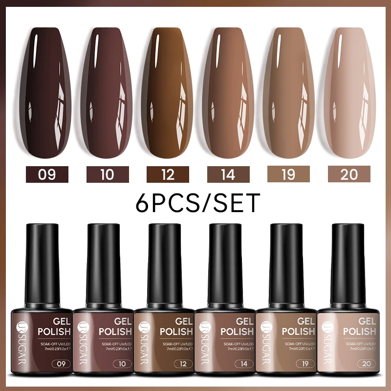 UR SUGAR 6Pcs/Set 7ML Gel DIY Nail Polish Red Brown Semi Permanent Soak Off UV LED Gel Varnish Nail Art Design Manicure Kit