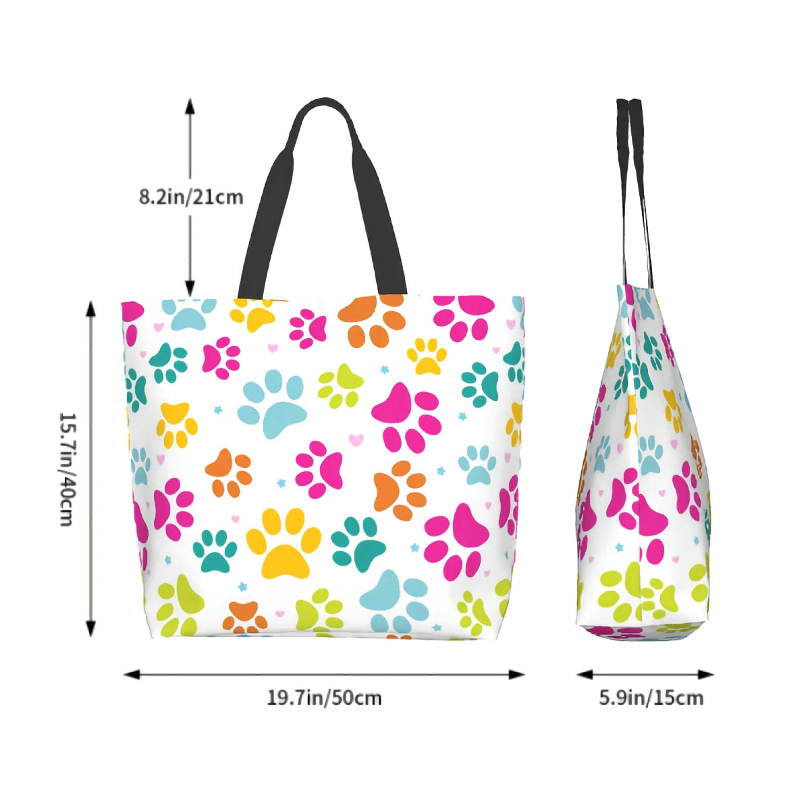 Colorful Dog Paw Print Dog Traces Footprint Pet Tracks Footstep Puppy Toe Shape Canvas Tote Bag Grocery Bags