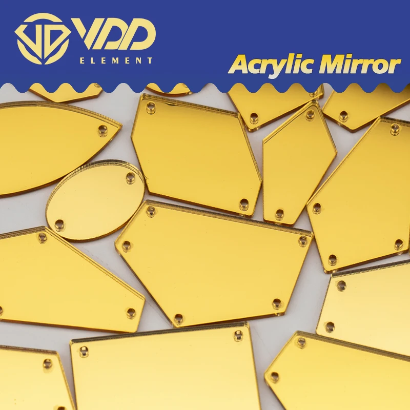 VDD 60/200Pcs Mix Size Golden Acrylic Mirror Sewing Rhinestones Sew On DIY Crafts Flat Back Stones For Garment Decorations