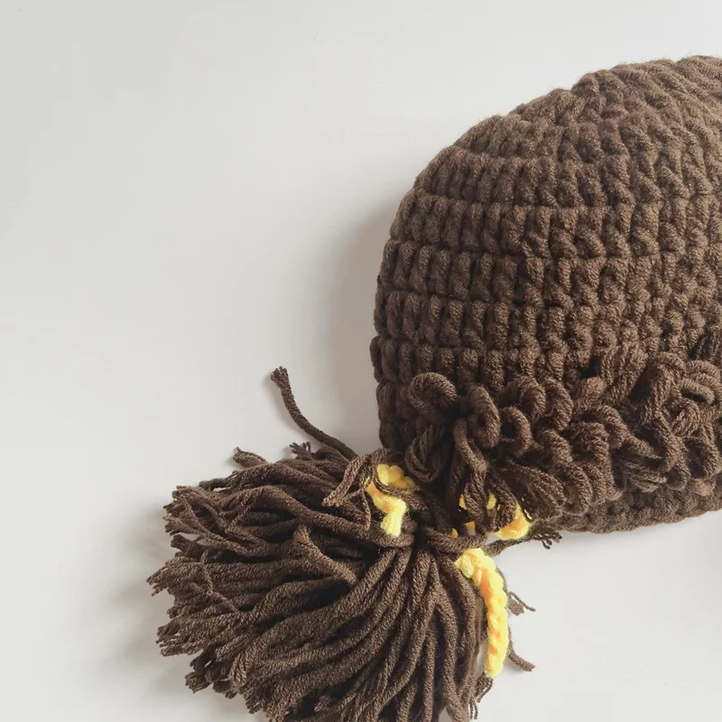 Gorro de punto para bebé, gorro con protección de peluca trenzada para niños pequeños, Gorros de ganchillo cálidos coreanos bonitos para niños y