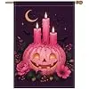 NGZ Pink Pumpkin Candles Garden Flag 28X40 Inch Linen Double Sided Flag for Halloween llz