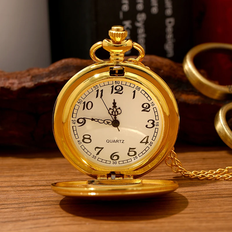 นาฬิกาควอทซ์สีทองหรูหราสำหรับผู้ชายวินเทจเรียกกระชับสร้อยคอ Jam rantai ของขวัญ