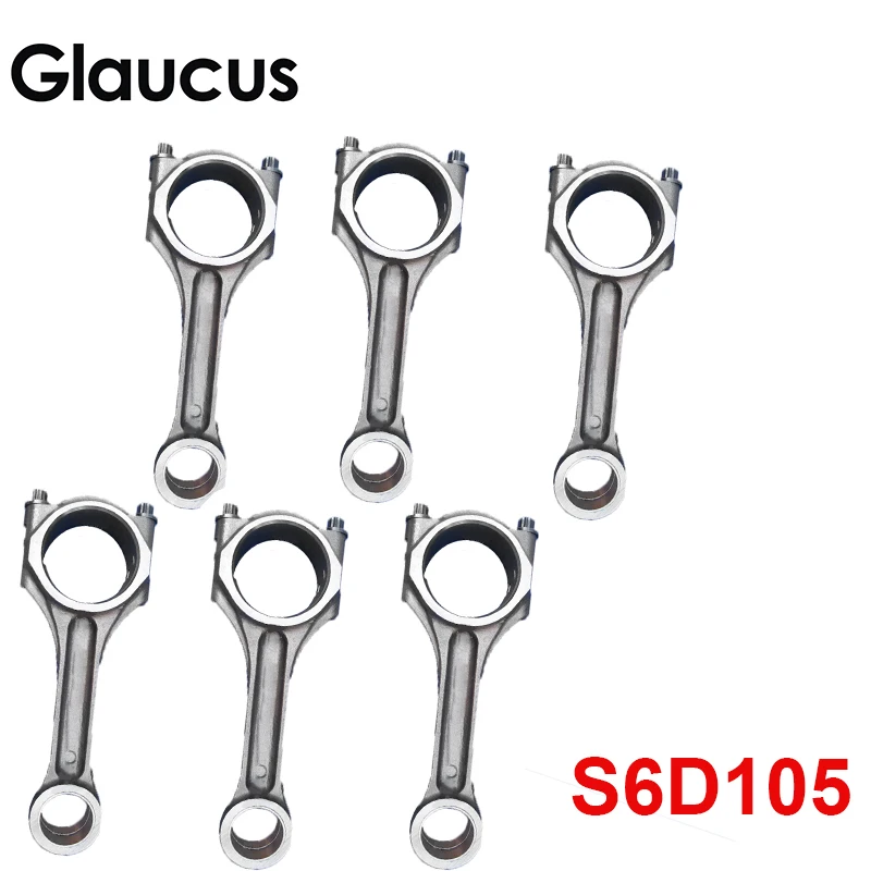 6pcs 6D105 S6D105 engine connecting rod conrod con rod for Komatsu Excavator with bolt 6136-31-3101 6136313101  6136 31 3101