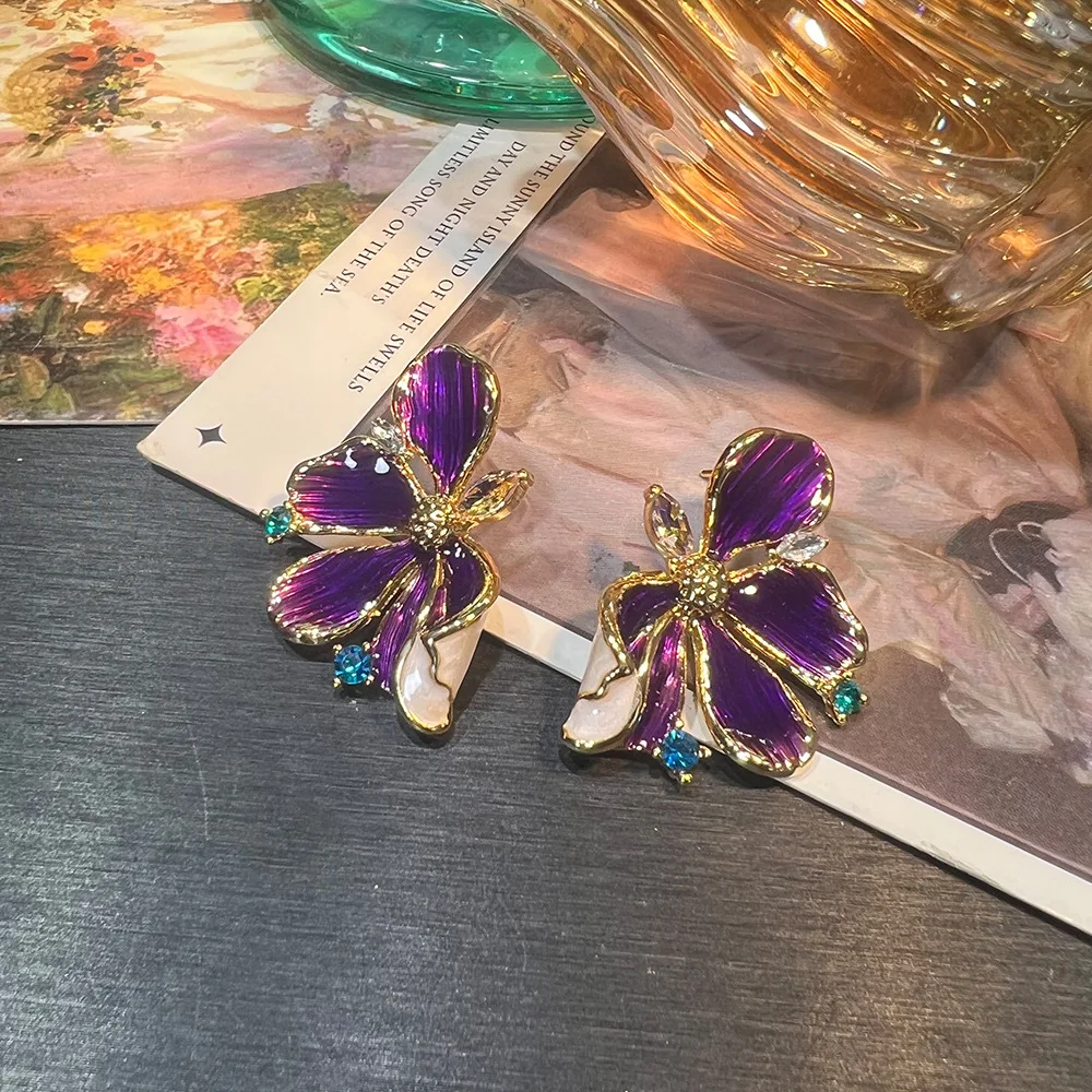 Violet petal earrings, French style, versatile, retro, exquisite and fashionable earrings