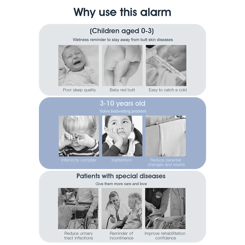 소년 소녀 어린이 배변 훈련 노인 간호를 위한 수신기 및 클립온 송신기가 포함된 무선 야뇨증 경보기