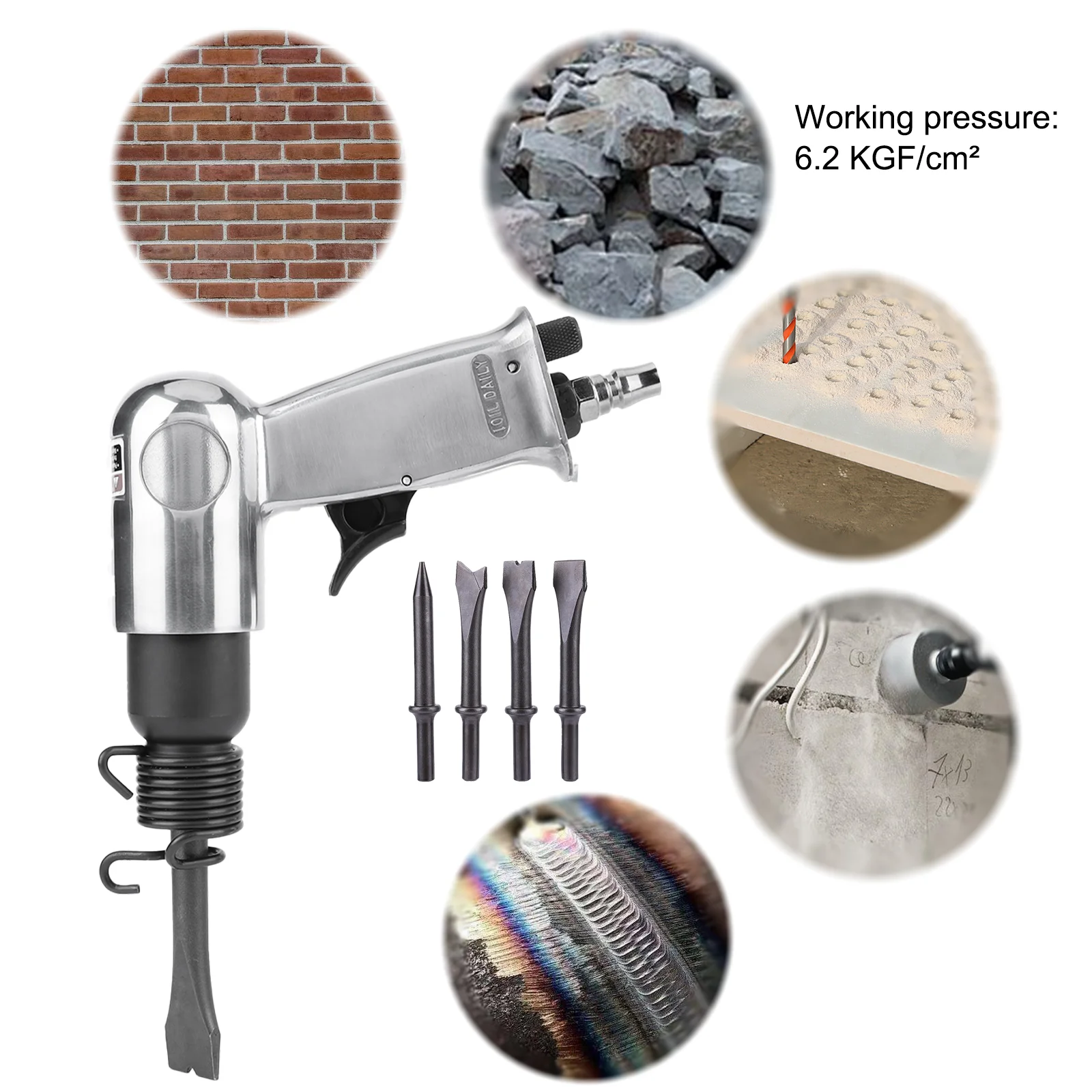 50 MM Professional Air Hammer Kit 4-Chisels Pneumatic Hammer 4500 BPM Pneumatic Shovel Spring & Fitting for Auto and Metal Work - 3