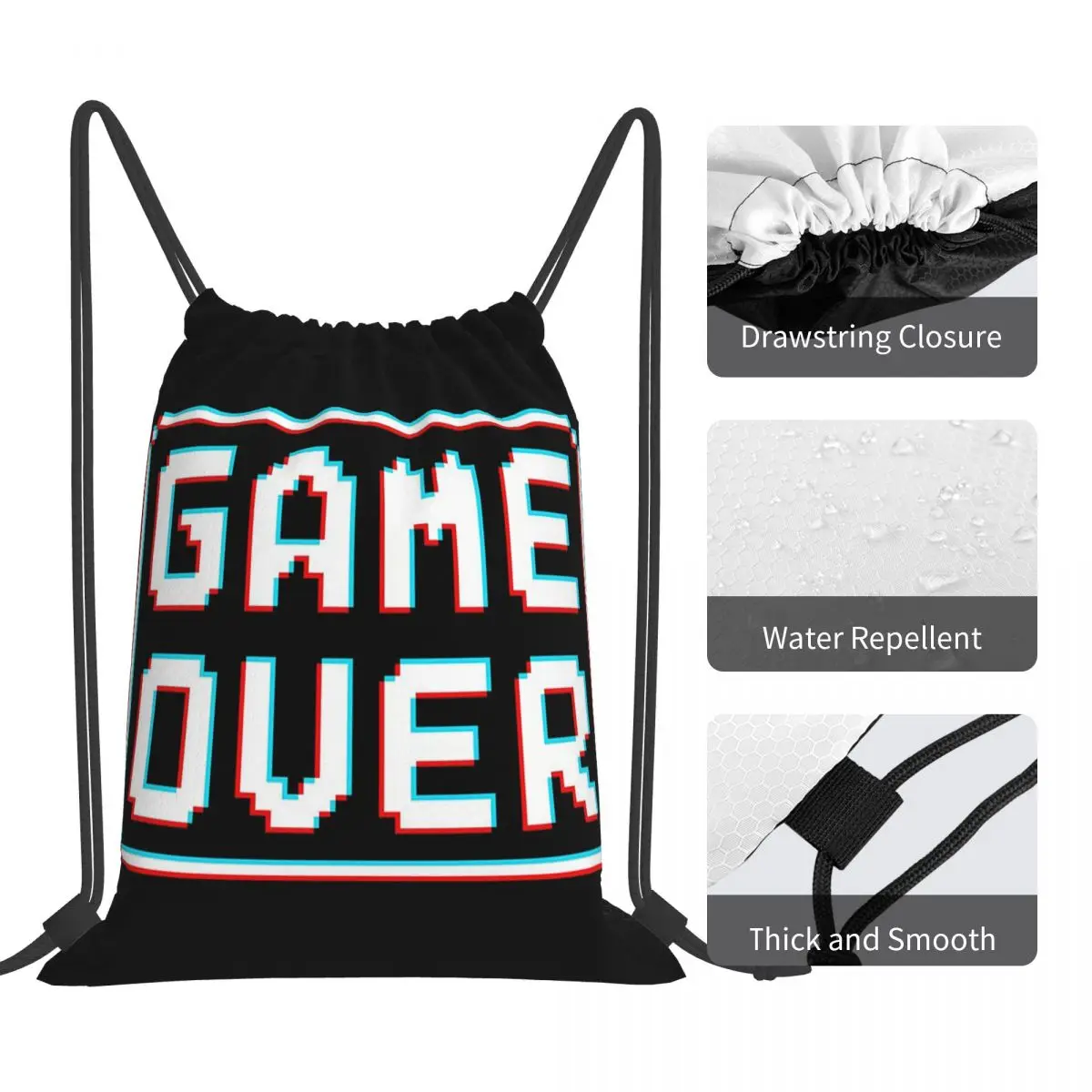 GAME OVER Glitch zaini borse portatili con coulisse borsa con coulisse tasca per articoli vari BookBag per studenti di viaggio