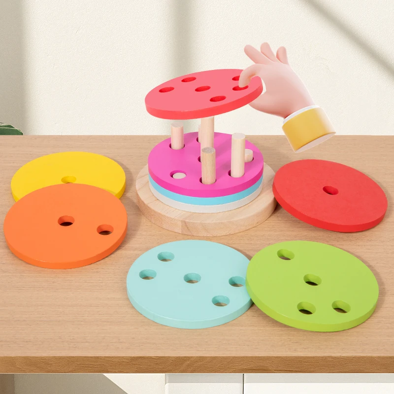 子供用木製レインボータワーおもちゃ - カラーセットピラー、カラフルなシリンダー、手と目の協調運動と知能開発