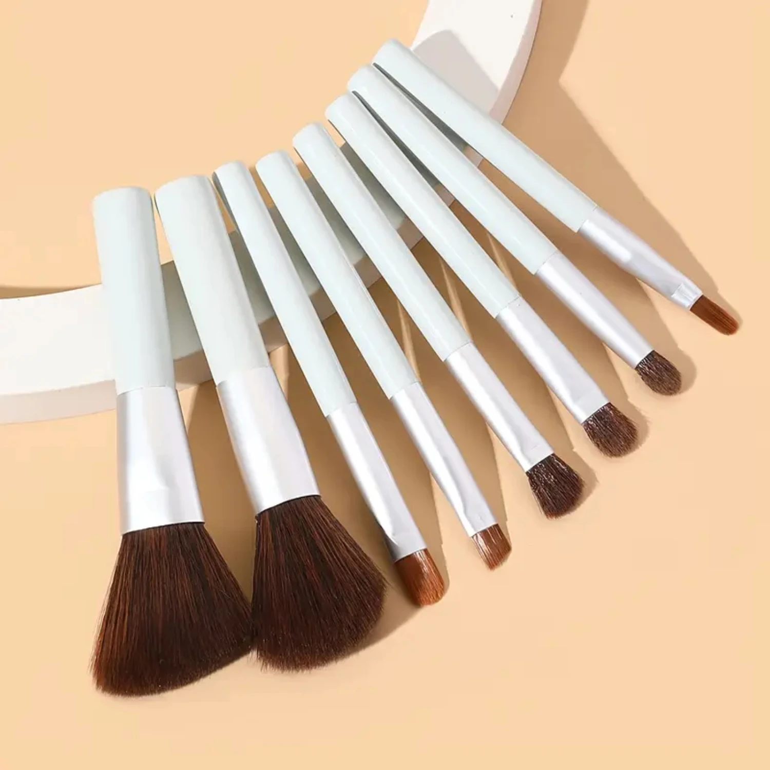 8pcs Mini Travel Makeup Brush Set , Synthetic Hair Cosmetic Foundation Blending Blush Eyeliner Face Powder Brushes