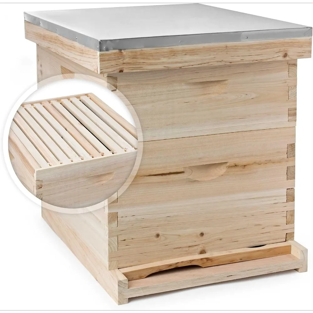 

Beehive 20 Frame Complete Box Kit (10 Deep and 10 Medium) with Metal Roof for Langstroth Beekeeping