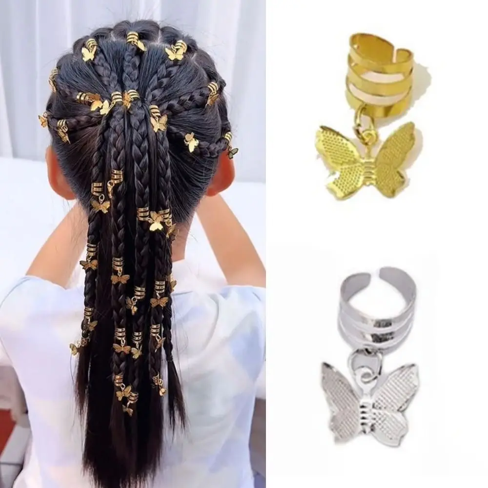 

20 шт., полое кольцо для волос с бабочкой, замки для плетения волос, дреды, бусины, золотые и серебряные трубки для косичек своими руками