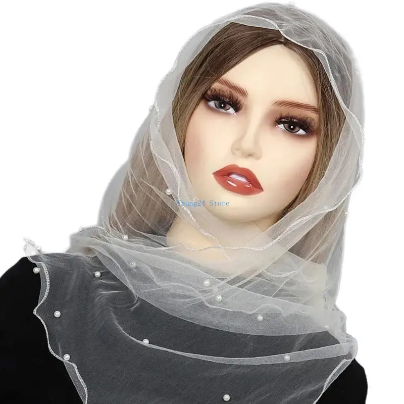 

P8DB Beadwork Lace Neck Scarf Women Head Covering Catholic Chapel Veils Muslims Hijab