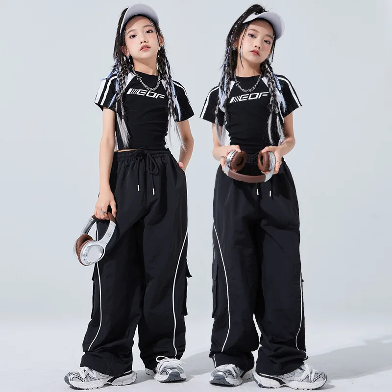 

Girls Streetwear Jazz Clothing Sets Crop Tank Tops Black Hip Hop Joggers Pants for Teenagers Show Dance Costume Kids Clothes