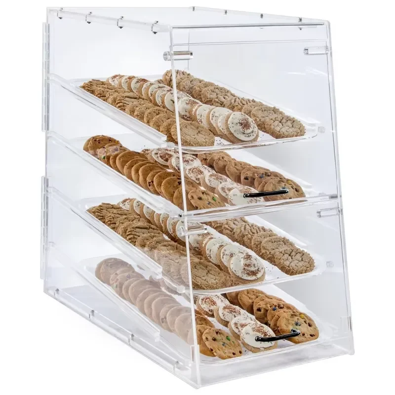 4 Tier Magnetic Door Bakery Display Stand Large Cake Storage Box Commercial Kitchen Equipment Pastry Showcase Rack for Shop