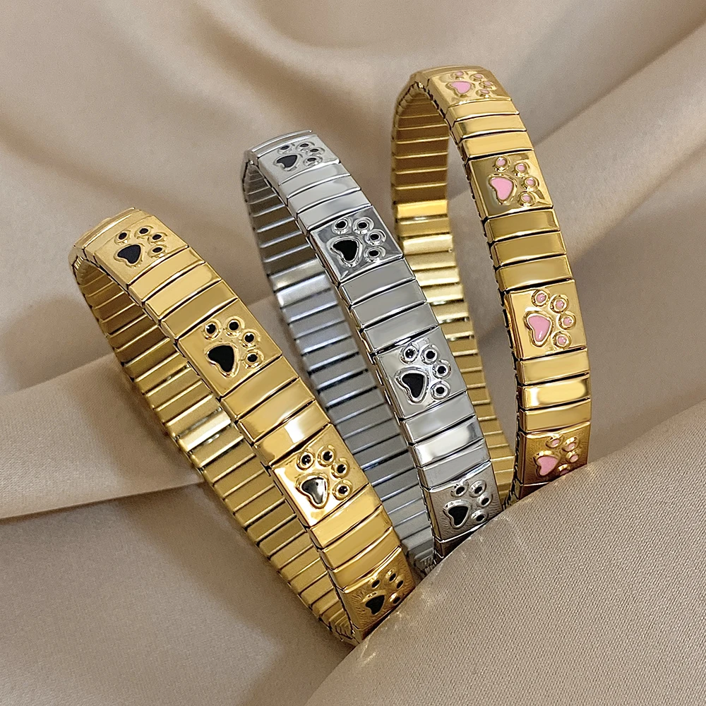 Süßes Katzenpfoten-Muster, Edelstahl, elastisches Armband für Frauen, neues italienisches Charm-Armband, wasserdichter Armreif, Schmuck, Geschenke
