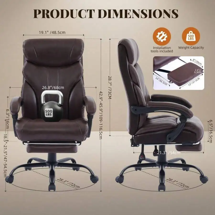 Office Chair, High Back Computer Chair, Ergonomic Office Chair PU Leather With Flip-Up Arms, Comfortable Executive Seat For Home