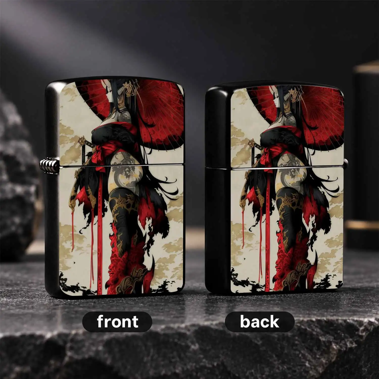Japanese Oni Samurai Geisha Pattern Lighter Ukiyo-E Style Artistic Portable Igniter Decorative Ornament For Daily Outdoor Use Ideal Exquisite Gift For Friends Art Collectors For All Scenarios A Humorous And Interesting Lighter